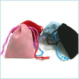 Packing Bags 5X7Cm Veet Dstring Pouch Bag/Jewelry Bag Christmas/ Gift Black Red Pink Blue 4 Color Wholesale Drop Delivery Off Dhjmn