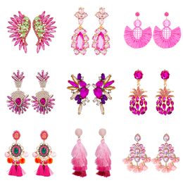 Wholesale 48 Styles Statement Lovely Pink Series Crystal Tassel Dangle Drop Earrings for Women Girls Fashion Party Jewellery Gift