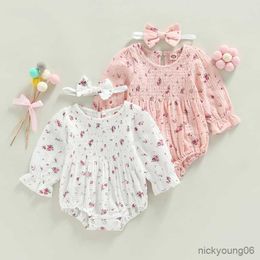 Clothing Sets Baby Girls Jumpsuits Outfit Floral Printed Long Sleeves Romper and Headband Set for Infant Autumn