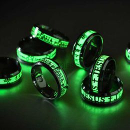 Band Rings Luminous Ring Black Fashion Man Minimalist Stainless Steel Ring Glowing Ring Couple In The Dark Band Jewelry J230531