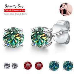 Serenty Day Four Claw Real Colourful Moissanite Earring for Women S925 Sterling Silver Plate Pt950 Platinum Stud Ear Fine Jewellery