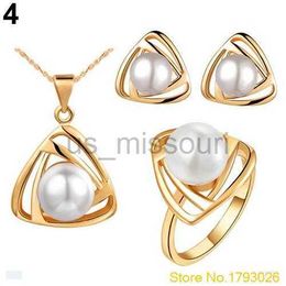 Band Rings Elegant Women's Chic Wedding Pearl Jewellery Set Triangular Pendant Necklace Earrings Ring 4TGI J230531