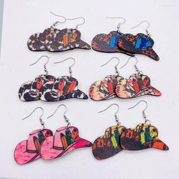 Dangle Earrings Pencil Feather Cow Pattern Leopard Hat Shaped Wood For Women Creative Design Cowgirl Lightweight Jewellery