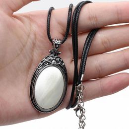 Pendant Necklaces Natural Stone Rose Quartz Opal Cabochon Egg Shape Bead Vintage Alloy White Shell Charms DIY Necklace Making Jewelry