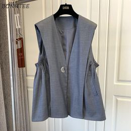 Vests Vests Women Chic Sleeveless Temperament Summer Single Button Design Black Allmatch Waistcoats Outerwear Cozy Office Female New