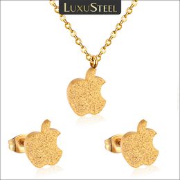 LUXUSTEEL Bridal Necklace Set Gold Color Apple Shape Pendant Necklace Cute Earrings Brinco Party Stainless Steel Kid Jewelry Set