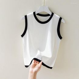 Women's Tanks Fashion Women Tops Sexy Halter Lady Ice Silk V-neck Camisole Top Woman Knitted Sleeveless Camis Tees G101 Waistcoat
