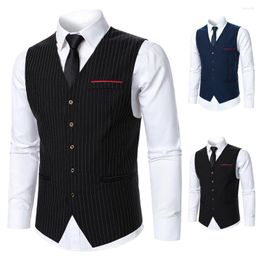 Men's Vests Men Suit Vest Coat Stripe Fabric Decorative Chest Pocket Design Classic Causal Business Fashion Slim Fit