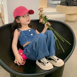 Set di abbigliamento Summer Denim Fashion Girl Casual senza maniche e jeans larghi 2 pezzi Abiti per bambini Set 2-6 anni