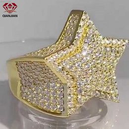 Qianjian Explosive Models Star Ring Gold Plated Moissanite Diamond Shinning Rings For Men Women