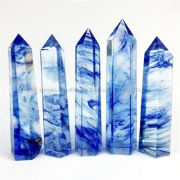 Decorative Figurines 1pc Beautiful Blue Smelting Stone Wand Quartz Crystal Tower Points Meditation