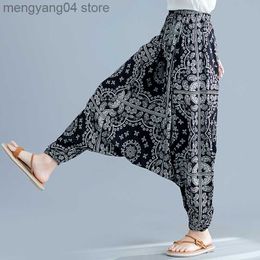 Women's Pants Capris Vintage 2021 Women Harem Pants Baggy Drop Crotch Long Pants Sweatpant Trousers Elastic Waist Wide Legs Joggers T230531