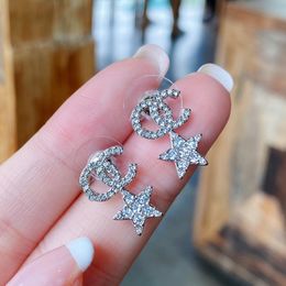 Women Designer Stud Earrings Full Diamonds Luxury Style Star Stamp Classic Brass Engagement Earring