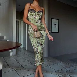 Floral Print Dress for Women New Summer Sleeveless Strap Backless Slim Dresses Fashion Vintage Midi