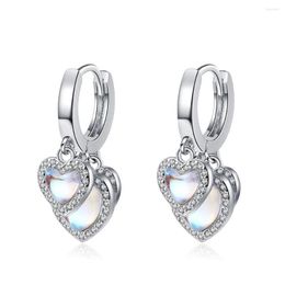 Hoop Earrings 925 Sterling Silver Moonstone Earring Zircon Heart Ear Buckle For Women Drop Minimalist Fashion Fine Jewellery