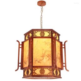 Pendant Lamps Chinese Vintage Wood Lantern Lights Imitation Sheepskin Shade Restaurant Dining Room Study Hanging Deco Lighting