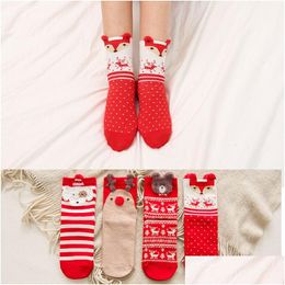 Other Home Textile Winter Women Sock Casual Girl Red Christmas Cute Cartoon Bear Deer Socks Cotton Keep Warm Lady Gift Dbc Drop Deli Dhnra
