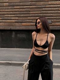 Women's Tanks Camis Sexy Hollow Out Bandage Crop Tops Women Clothes Super Short Y2k Accessories Black Spaghetti Strap Camis Streetwear Ropa De Mujer T230531