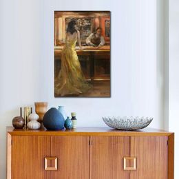 Beautiful Canvas Art Lady in Grand Cafe Hand Painted Impressionist Willem Haenraets Painting Figure Artwork for Office Decor