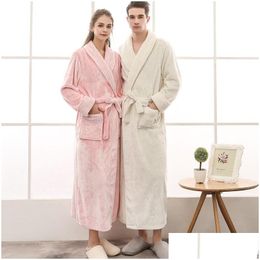 Other Home Textile Thermal Luxury Flannel Bath Robe Women Men Couples Fall Winter Grid Plush Bathrobe Warm Dressing Gown Bridesmaid Dhrh0