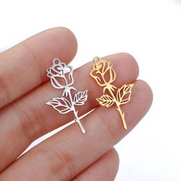 Charms Stainless Steel Rose Flower Gold Plated For Diy Necklace Bracelet Making Wholesale Jewellery Suppliers