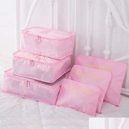 Storage Bags Wholesale 6Pcs/Set Travel Clothes Bag Large Capacity Mti Colors Mesh Design Simply Home Set Outdoor Drop Delivery Garde Dhtm3