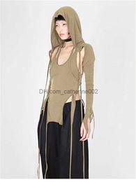 Women's Tanks Camis Y2k Accessories Korean Fashion Tribal Harajuku Top Solid Vest Hat Hooded Long Sleeve Short Sets Irregular Camisole Women Clothes T230531