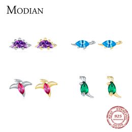 Modian 1 Piece 925 Sterling Silver Golden Tiny Cute Dinosaur Earrings Luxury Gold Stud Earrings for Women Kids Fine Jewelry Gift