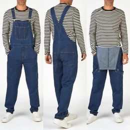 Men's Jeans Overalls High Street Straight Denim Jumpsuits Hip Hop Men Cargo Bib Pants Cowboy Male Jean Dungarees