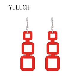 YULUCH Women unique wood square hollow out pendant earrings girls art simple wooden Jewellery ladies party accessories gifts