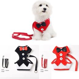 Dog Collars Leashes Bowknot Adjustable Breathable Pet Harnesses Cat Harness Vest With Leash Mesh Cloth Dogs Lead Puppy Drop Delive Dh4Ot