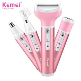 Trimmer Kemei Lady Electric Shaver Fourinone Hair Remover Eyebrow Trimmer Nose Hair Remover Body Legs Cheek Shaver KM6637