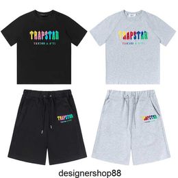 2023fw High Quality Designer Men's T-shirts Trapstar Rainbow Towel Embroidery Loose Relaxed Short Sleeve T-shirt Sports Shorts Capris