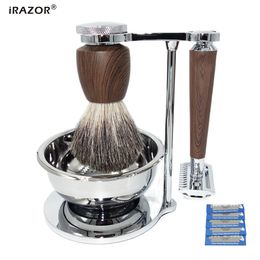 Blades iRAZOR New Luxury Classic Mens Grooming Shaving Kit Gentleman Wet Double Edge Safety Razor with Badger Hair Christmas Gift Set