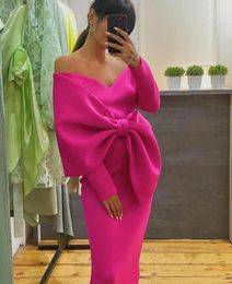 Party Dresses Vintage Short Satin V-Neck Evening With Bow Long Sleeve Zipper Back Bodycon Rose Red Formal Dress For Women