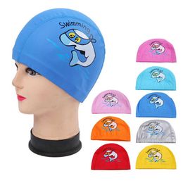 caps PU Fabric Cute Cartoon Animal Dolphin Children's Waterproof Protection Ears Long Hair Boys and Girls' Swimming Pool Hat P230531
