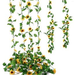 Decorative Flowers 1Pcs Artificial For Floating 7.8 FT Sunflower Garland Silk Yellow Vine Wall With Plants