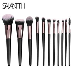 Brushes Saiantth 11pcs makeup brushes set black white hair soft beauty foundation eyeshadow brushes make up wood cosmetic kit eyelashes