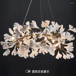 Ceiling Lights Lustre Luxury Gold Branches Chandeliers Ceramic Ginkgo Biloba Chandelier Light Interior Home Stair Dining Room