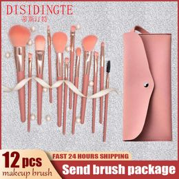 Brushes 12Pack Makeup Brush Set Pink Shadow Concealer Eyeshadow Loose Powder Eyelashes Cosmetics Kabuki Professional Beauty Tools