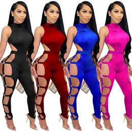 2023 Designer Sexy Hollow Out Jumpsuits Summer Women Sleeveless Bodycon Rompers Skinny Night club Playsuits One Piece Overalls Outfits Wholesale Clothes 9924