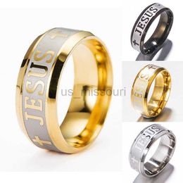 Band Rings Jesus Letter Ring Men Titanium Stainless Steel Gold Black Silver Color Cross Rings For Women Mens Cross Couple Jewelry Gift J230531