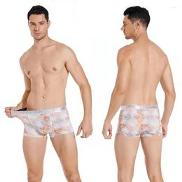 Underpants Men's Silk Dry Print Underwears Comfortable Breathable Panties Underwear Fitted Seamless Boxer Shorts