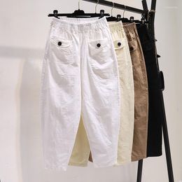 Women's Pants 2023 Summer Fashion Thin Cotton Casual Big Haren Women Loose High Waist White Radish Nine Points Female H2965