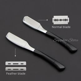 Blades Men Silicone Handle Feather Nonfoldable Razor Stainless Steel Barber Manual Shaving Razor Men's Feather Straight Handle Razor