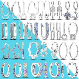 925 Silver Hoop Earrings For Women Luxury Pave Link U Shape Fashion Jewellery Gift For Female Girl