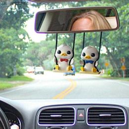 Cute Anime Car Accessories Swing Duck Pendant Auto Rearview Mirror Ornaments Birthday Gift Couple Accessories Car Fragrance L230523