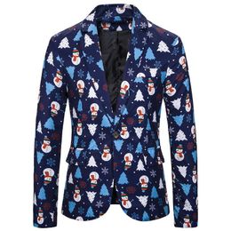 Blazers Mens Blazers Christmas Printing Santa Snowman Suit Jackets Outwear Turndown Collar Coat Performance Costume Casual Suit Traje