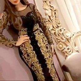 Casual Dresses WEPBEL Elegant Bodycon Women Maxi Dress Gold Bronzing Black O-neck High Waist Long Sleeve Sequined Expandable