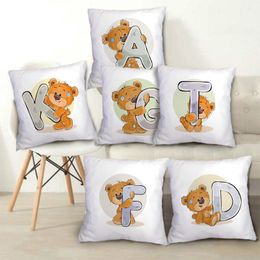 Pillow Case 26 English Alphabet AZ Print Cute Cartoon Bear Animal Cushion Cover forSofa Children Room Decor Soft Pillowcase 230531